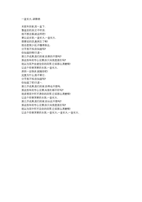 梁静茹《一夜长大》歌词
