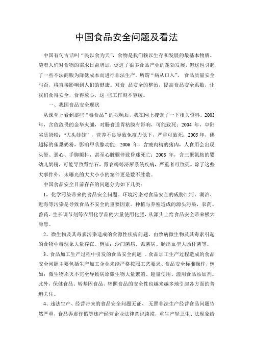 中国食品安全问题及看法
