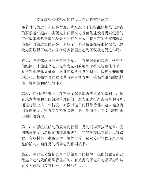 党支部标准化规范化建设工作经验材料范文 (2)