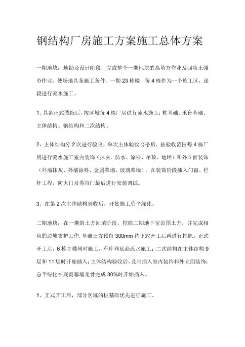 钢结构厂房施工方案施工总体方案