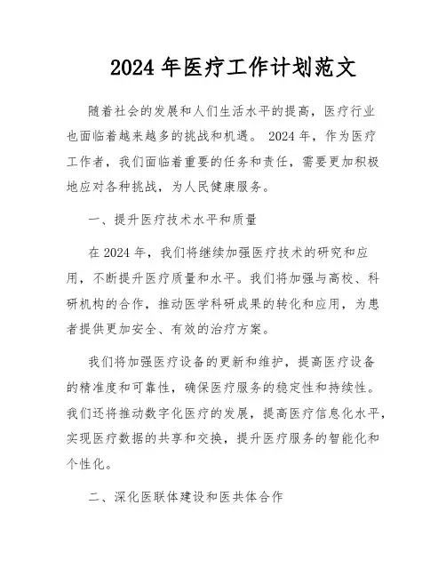 2024年医疗工作计划范文