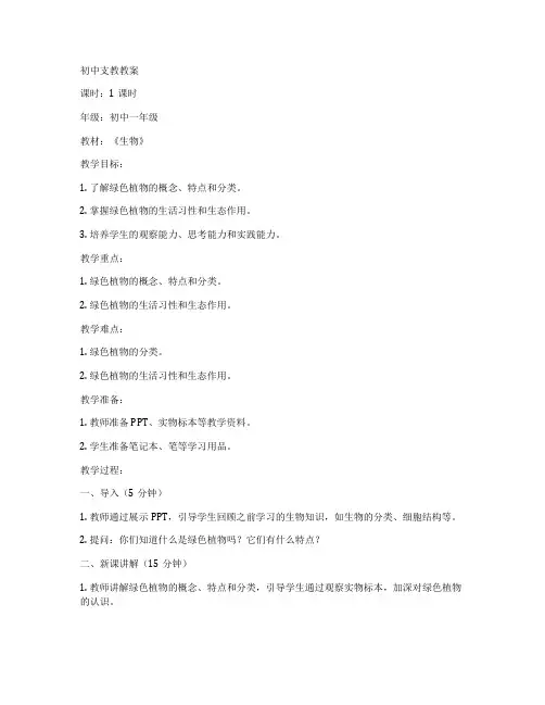 初中支教教案