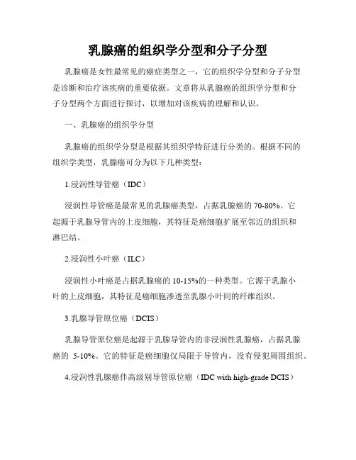 乳腺癌的组织学分型和分子分型