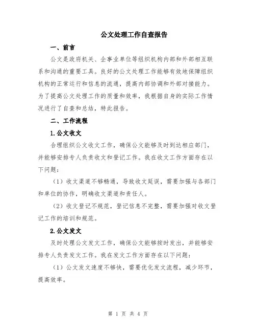 公文处理工作自查报告