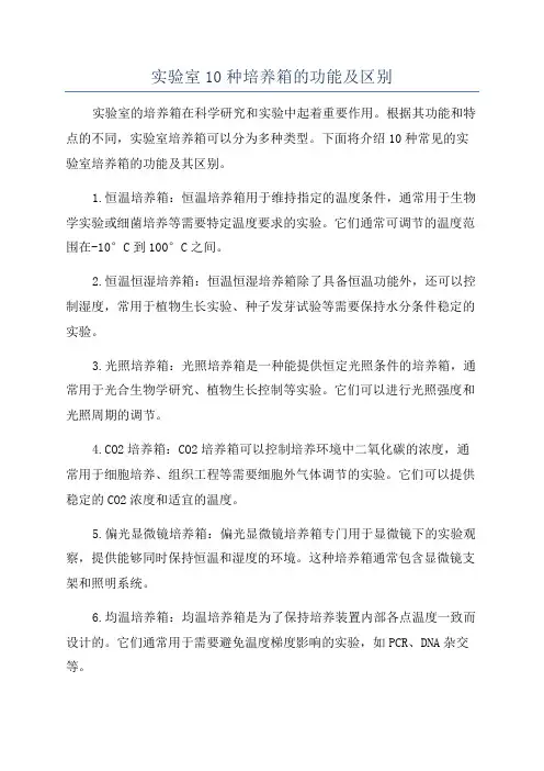 实验室10种培养箱的功能及区别