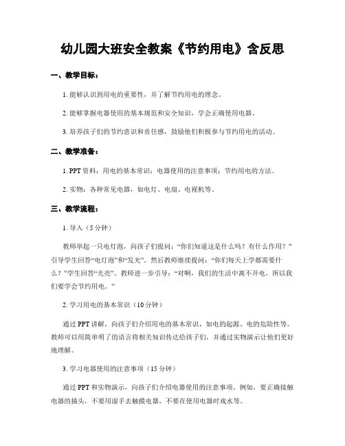幼儿园大班安全教案《节约用电》含反思