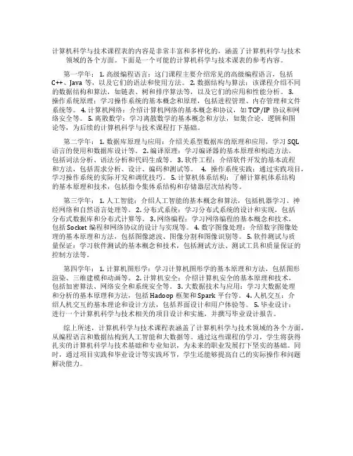 计算机科学与技术课表 