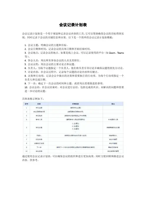 会议记录计划表