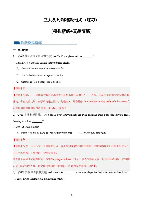 三大从句(宾语从句、状语从句、定语从句)和特殊句式-中考英语一轮复习讲练测(全国通用)(解析版)