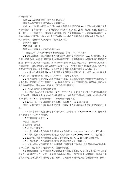 GMP检查整改报告