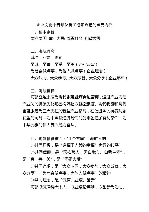 5.3企业文化中必须熟记背诵的重要内容