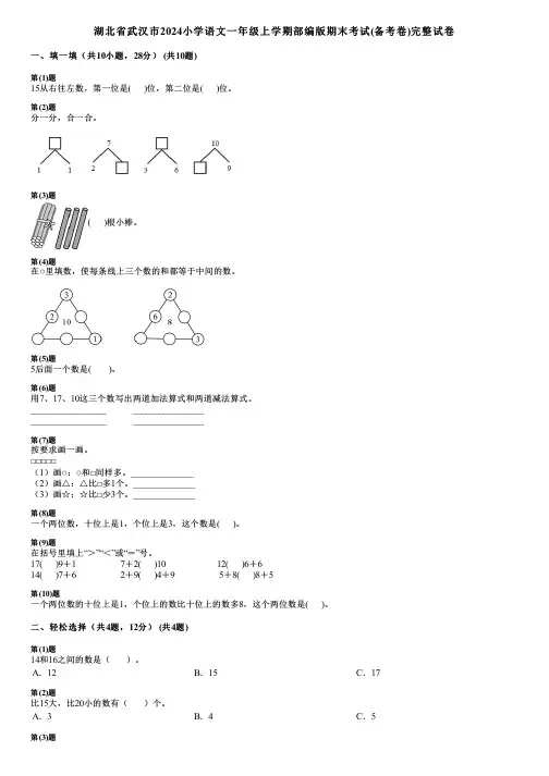 湖北省武汉市2024小学数学一年级上学期部编版期末考试(备考卷)完整试卷