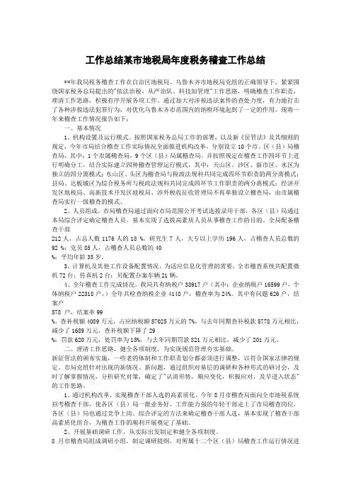 工作总结某市地税局年度税务稽查工作总结