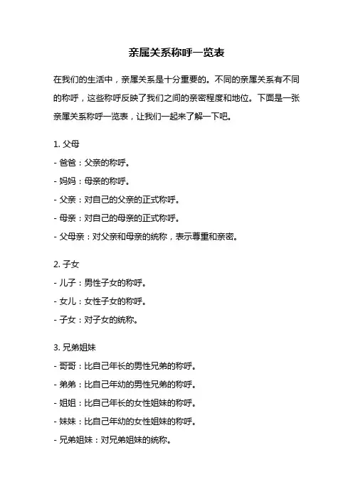 亲属关系称呼一览表