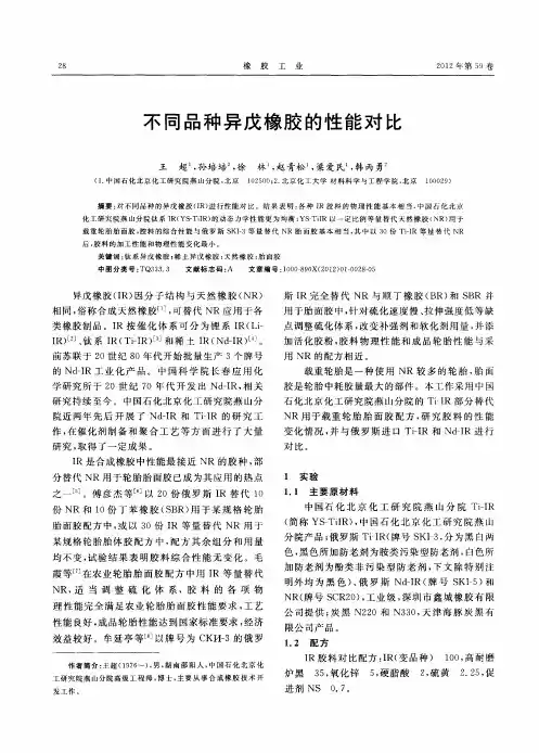 不同品种异戊橡胶的性能对比
