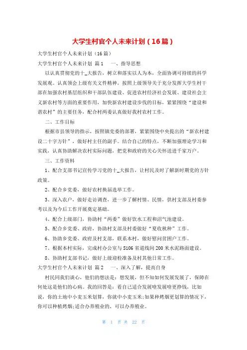 大学生村官个人未来计划(16篇)