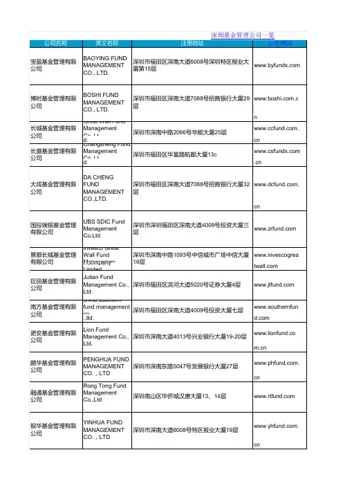 深圳基金管理公司名录