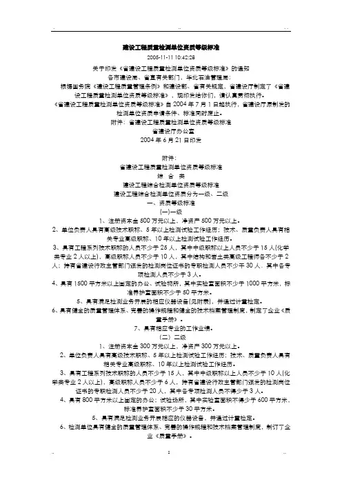 建设建筑工程质量检测单位资质等级标准