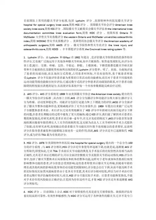 膝关节国际通用评分
