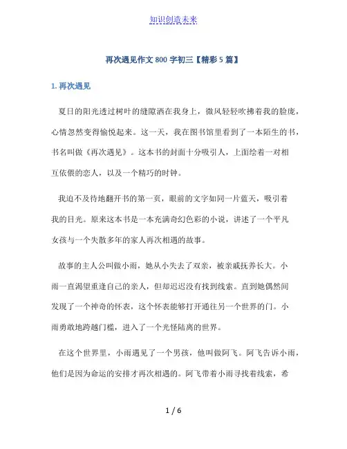 再次遇见作文800字初三【精彩5篇】