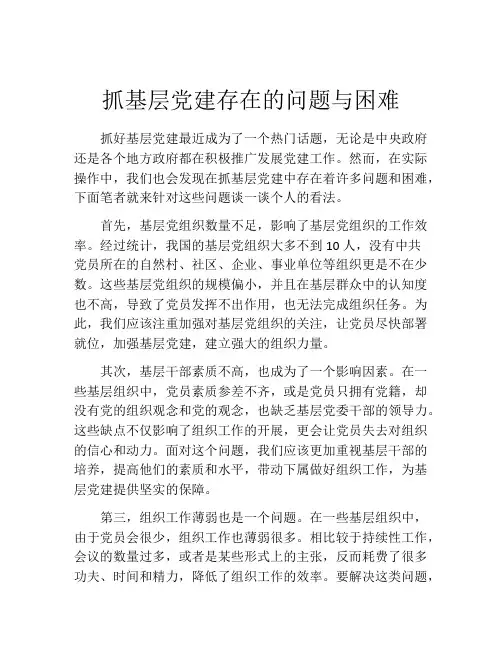 抓基层党建存在的问题与困难