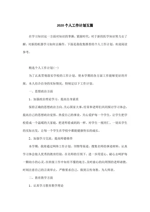 2020个人工作计划五篇
