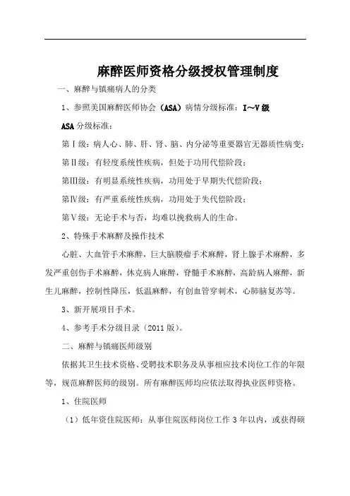 麻醉科(麻醉医师资格分级授权管理制度与程序)
