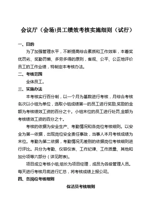 会议厅-会场员工绩效考核方案