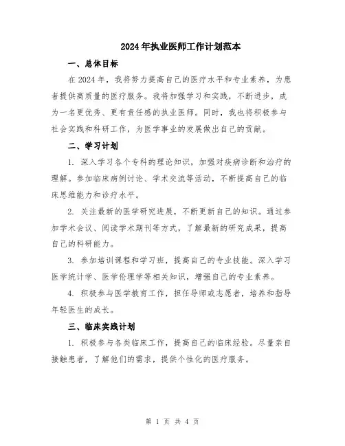 2024年执业医师工作计划范本