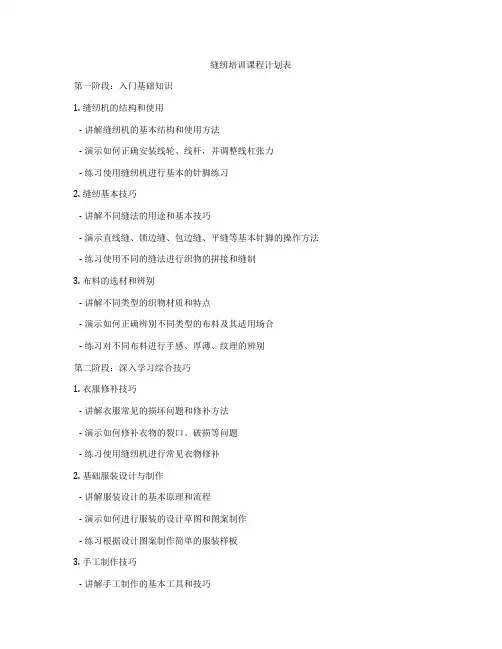 缝纫培训课程计划表