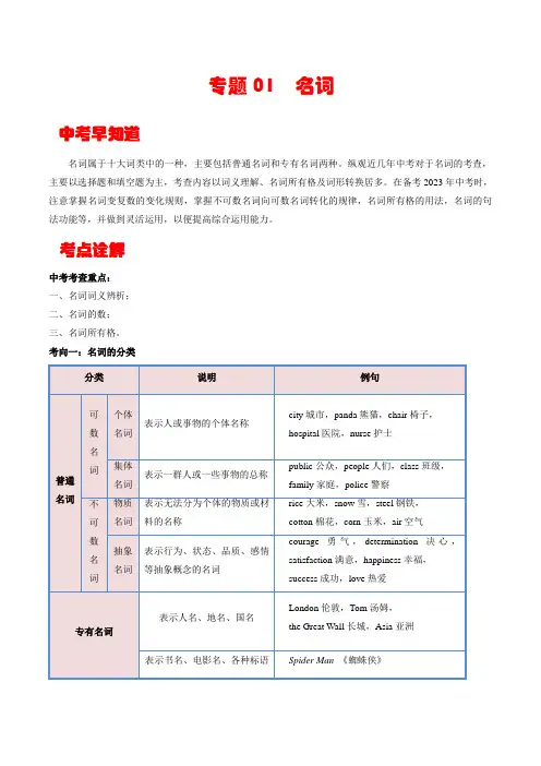 【中考英语考点详解+专项训练】专题1 名词  (解析版)