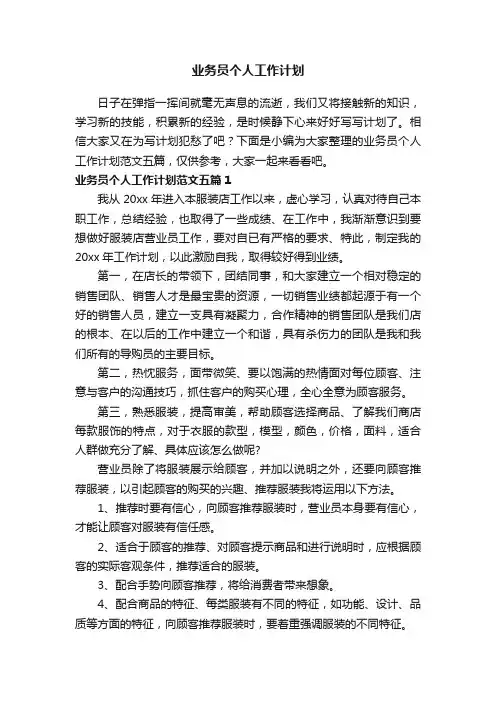 业务员个人工作计划范文五篇