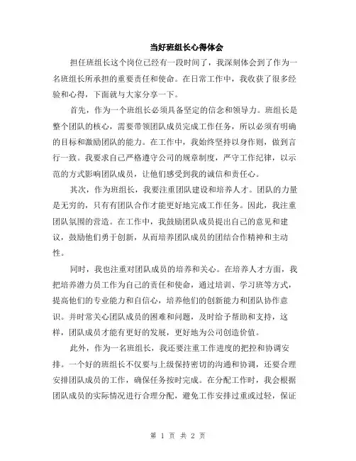 当好班组长心得体会