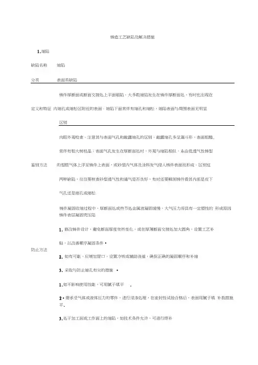铸造工艺缺陷及解决措施