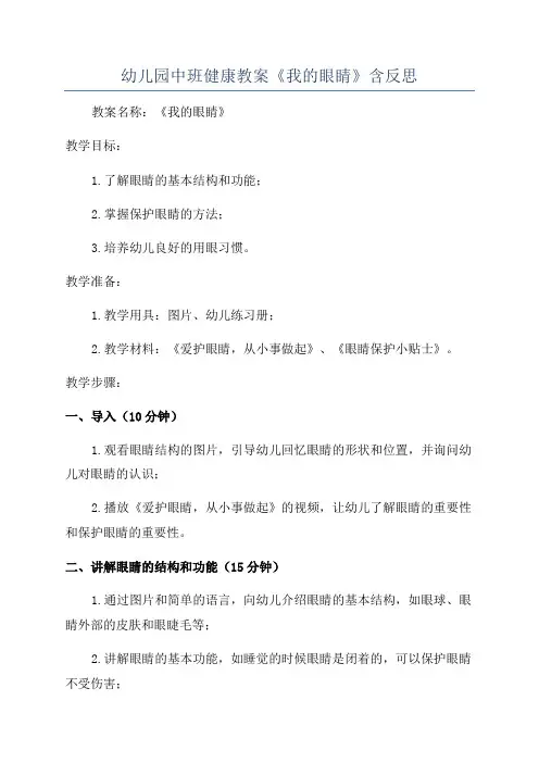 幼儿园中班健康教案《我的眼睛》含反思