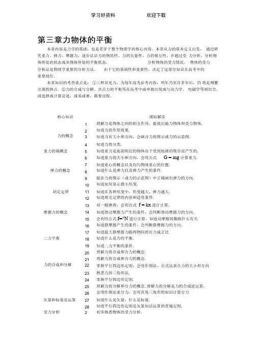 高中物理必修一第三章研究物体间的相互作用知识点总