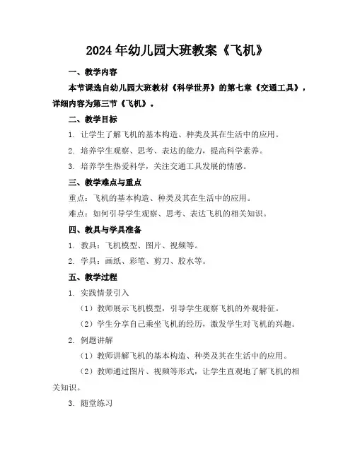 2024年幼儿园大班教案《飞机》