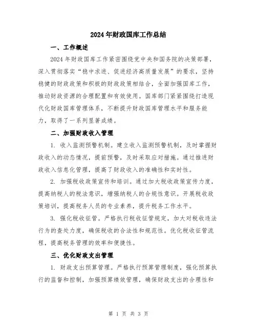 2024年财政国库工作总结