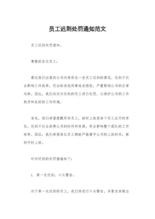 员工迟到处罚通知范文