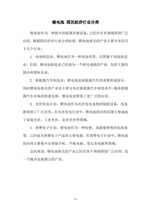 锂电池 国民经济行业分类