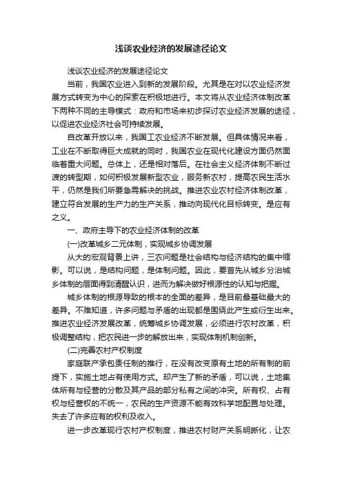 浅谈农业经济的发展途径论文