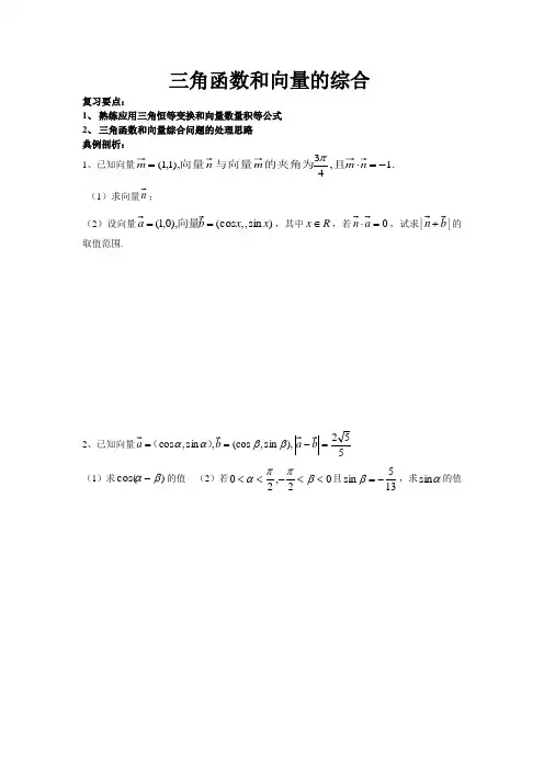 三角函数和向量的综合