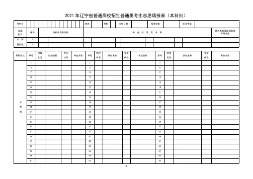 2021年辽宁省普通高校招生普通类考生志愿填报表(本科批)