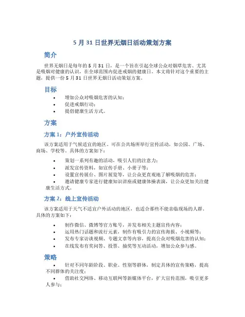 5月31日世界无烟日活动策划方案