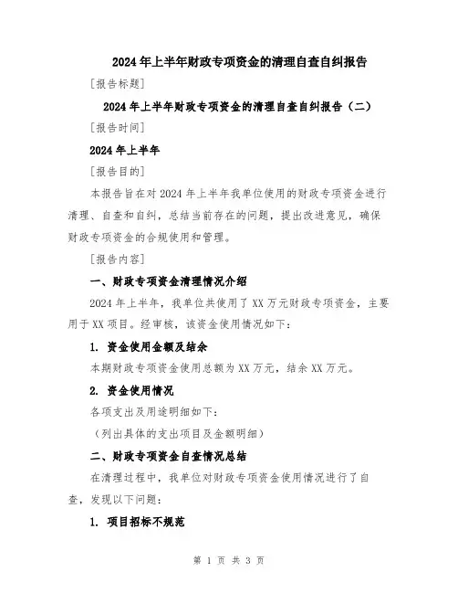 2024年上半年财政专项资金的清理自查自纠报告