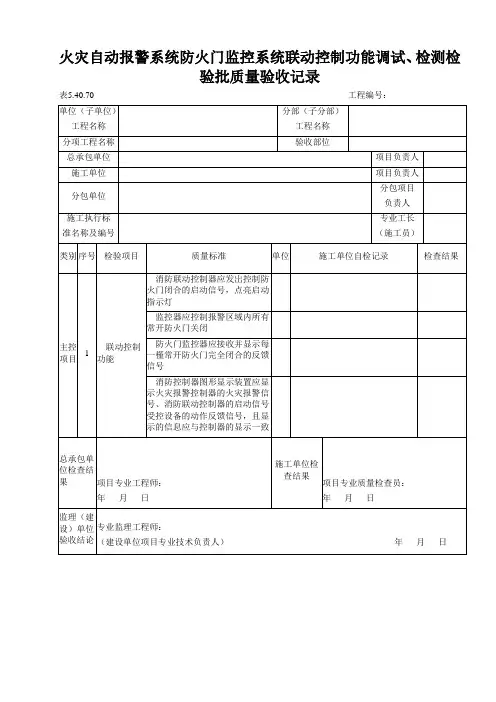 火灾自动报警系统防火门监控系统联动控制功能调试、检测检验批质量验收记录