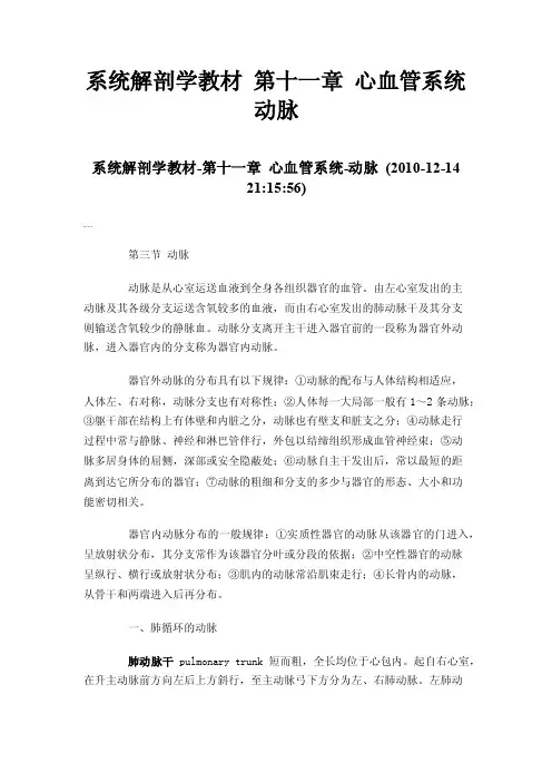 系统解剖学教材第十一章心血管系统动脉