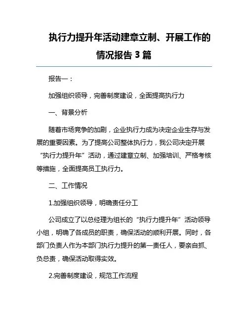 执行力提升年活动建章立制、开展工作的情况报告3篇