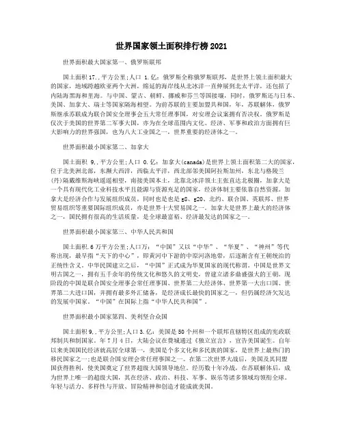 世界国家领土面积排行榜2021