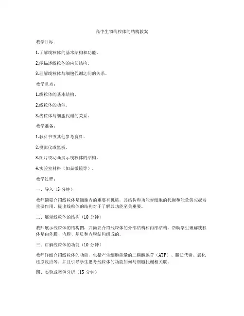 高中生物线粒体的结构教案